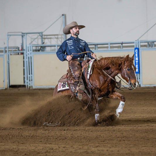 Dale Clearwater, Justabouta Ranch, working cow horse and cutting horse trainer performing sliding stop