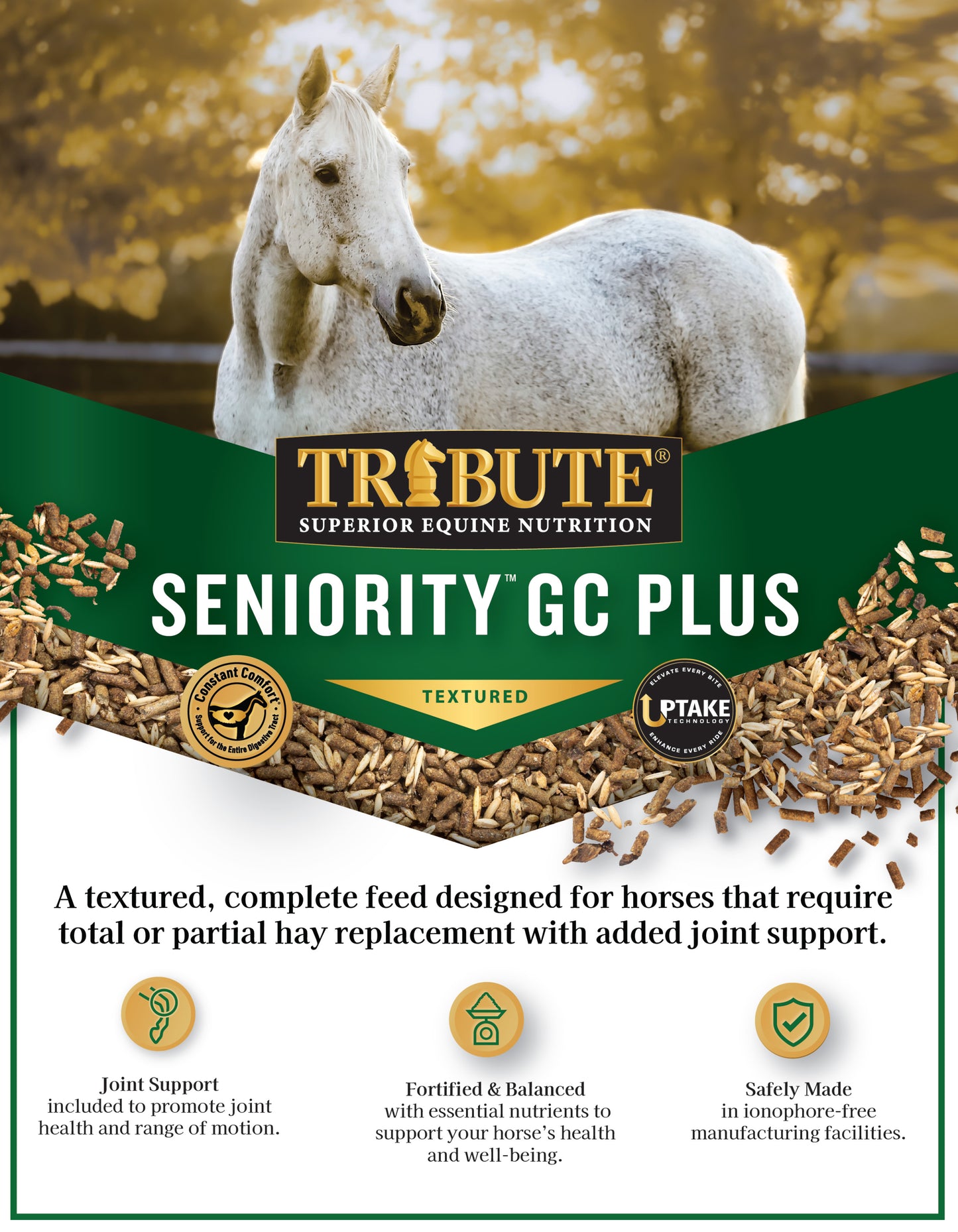 Seniority® GC Plus Horse Feed, Textured, Hay Replacement Feed with Joint Support