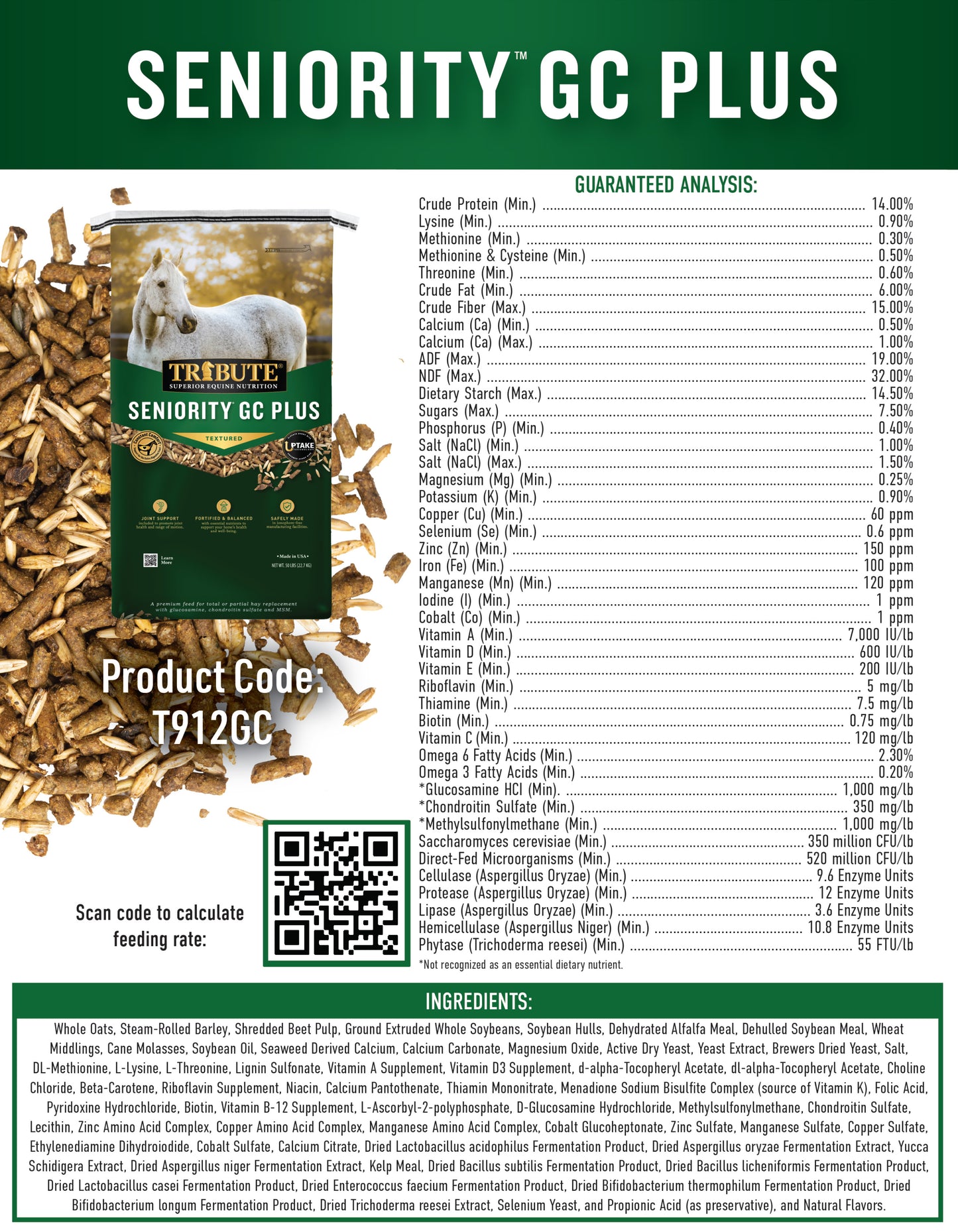 Seniority® GC Plus Horse Feed, Textured, Hay Replacement Feed with Joint Support