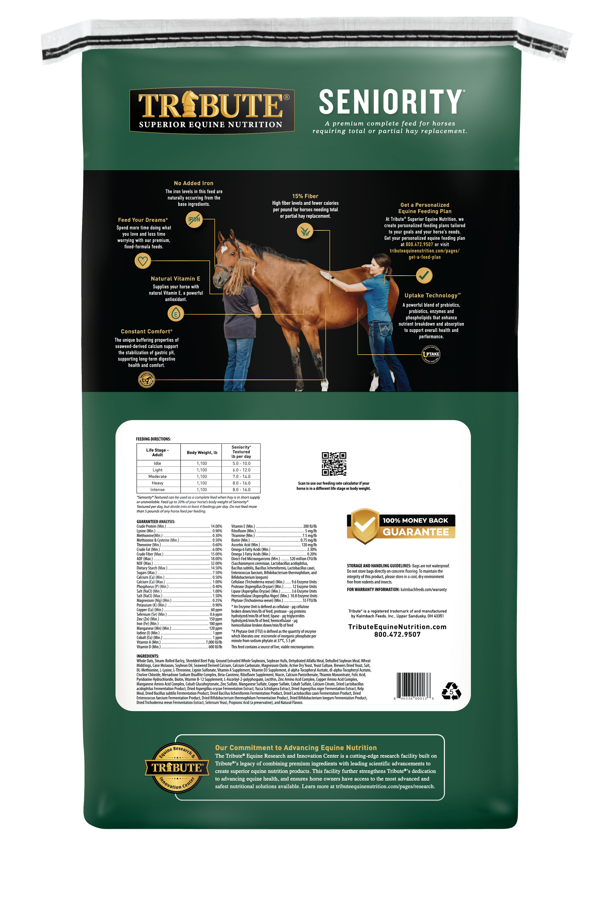 Tribute Seniority Textured horse feed bag with nutritional information