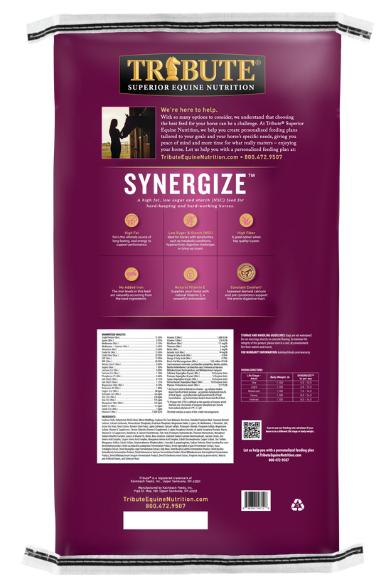 Synergize™ Low NSC, High Fat Horse Feed Tribute Equine Nutrition