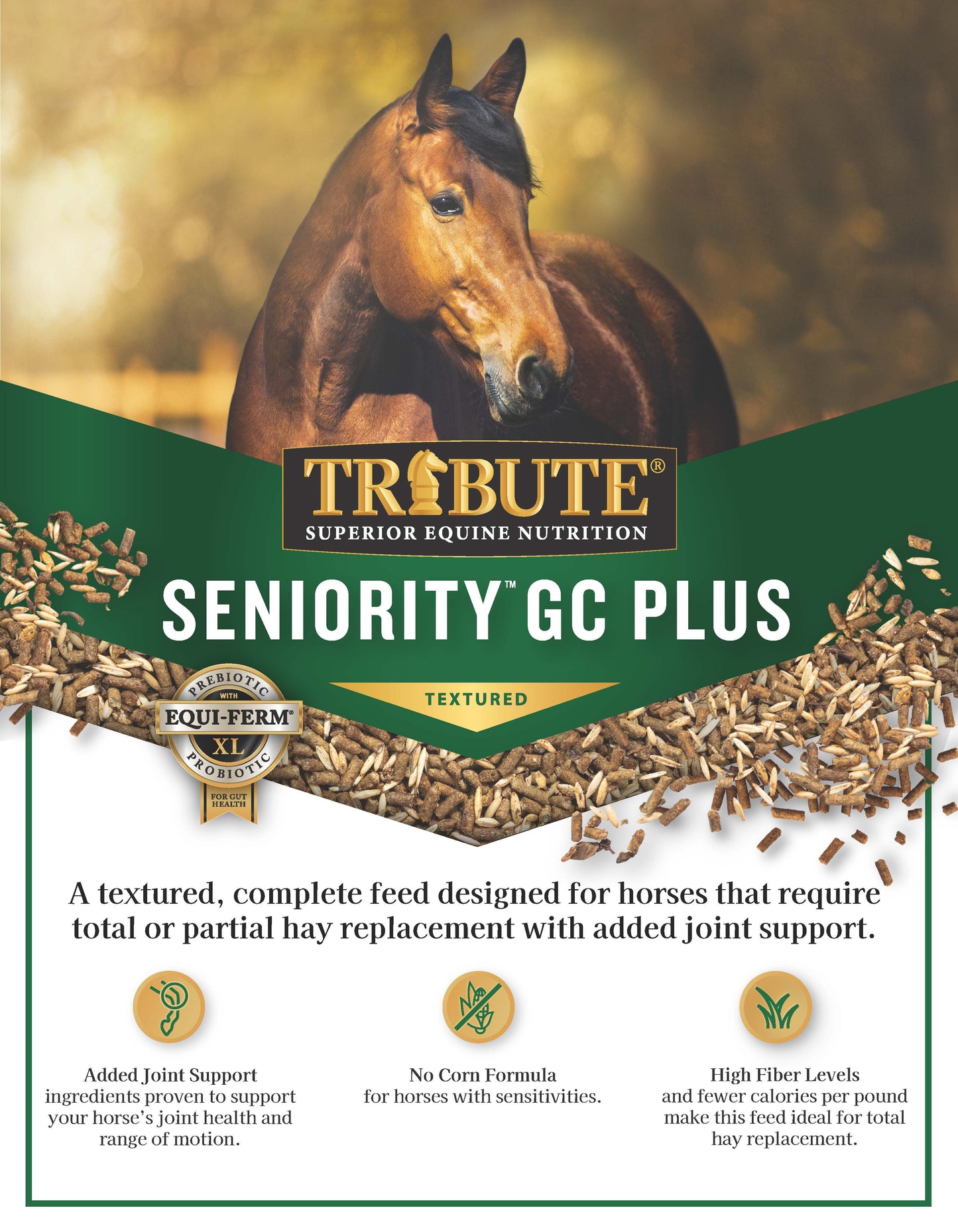 Seniority® GC Plus Horse Feed, Textured, Hay Replacement Feed with Joint Support
